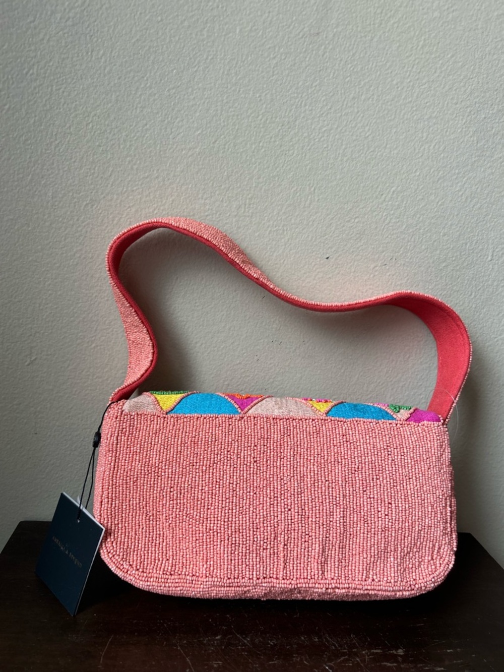 America & Beyond Beaded Pink Colorful Fruit Floral Shoulder Bag New - Picture 6 of 9